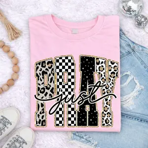 Comfort Colors Christian PRAY Varsity Shirt, Retro Leopard Checkered Faith,Leopard Print Varsity Lettering, Aesthetic Christian Shirt Graphic