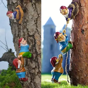 3pcs Garden Gnome Statue Outdoor,Climbing Rope Garden Gnomes Statue, Resin Garden Tree Hugger Outdoor Decor Accessories, Miniature Figurines Micro Garden Gnome Landscape Figurine for Lawn Balcony Patio