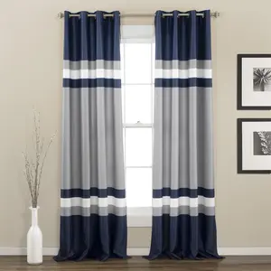 Lush Decor Alexander Stripe Light Filtering Window Curtain Panel Set - Navy/Gray, 52"W x 95/108"L, 100% Polyester, Metal Grommets, 75% Light Filtering, Machine Washable