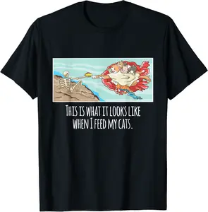 The Creation of Adam Cat Art Hungry Kitty Painting Pet T-Shirt - Briannama Shop 66B09N42BHRP