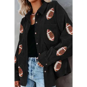 Sequin Football Button Up Long Sleeve Jacket Womenswear Coats