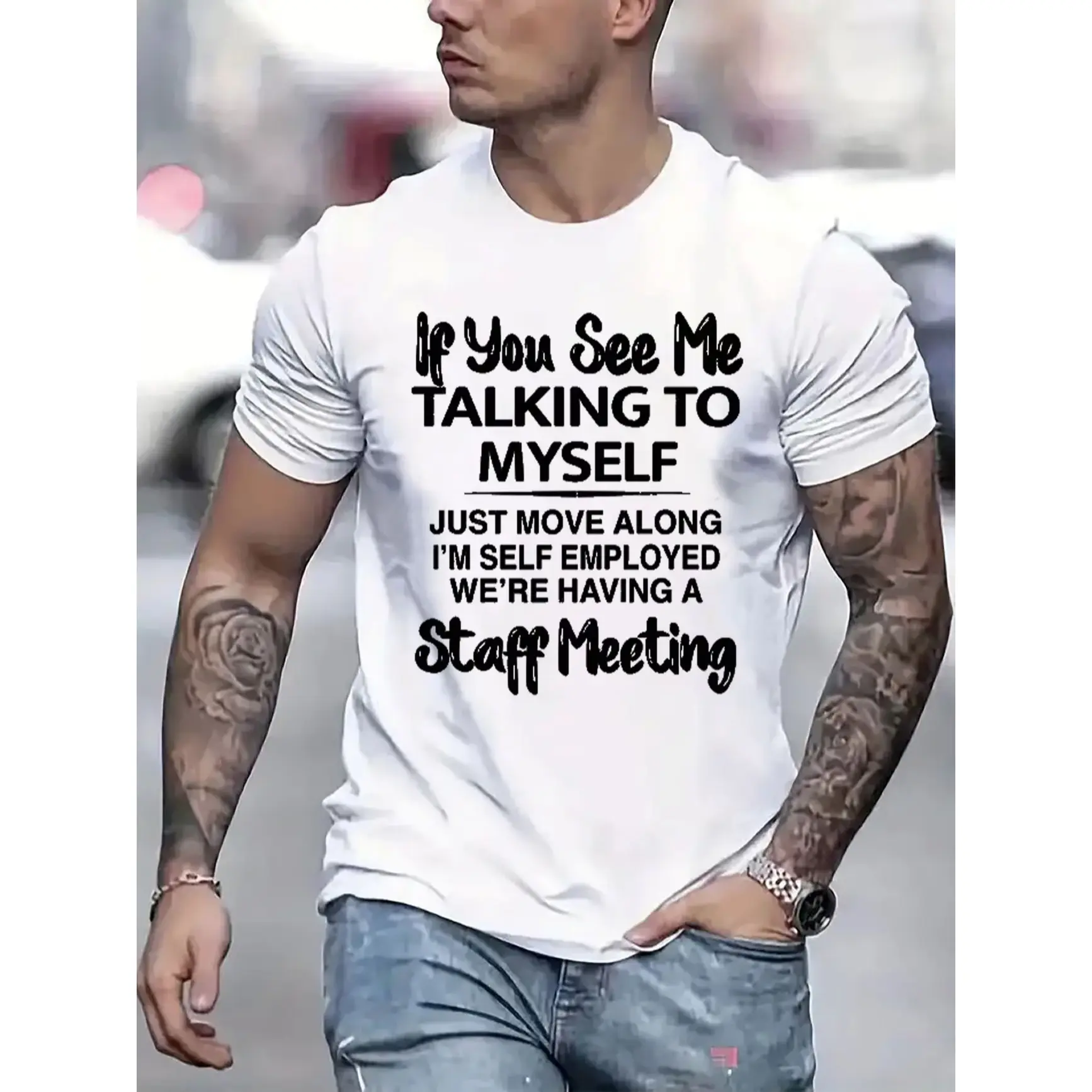 Self Employed Staff Meeting Graphic T-Shirt, Funny Entrepreneur Gift for Him, Comfort Cotton Top, Perfect Valentine's Day Gift, Best Friend Present, Oversized Style, Cute Fashion Outfit, Boss Tee