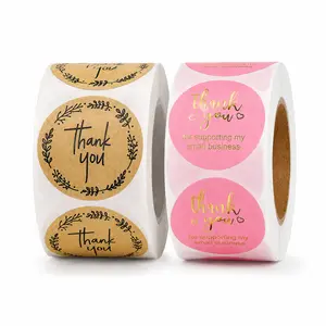 1000 Pcs Kraft Brown & Gold Foil Pink Thank You Stickers Roll Sealing Labels for  Business Packaging, Gift Wrapping, Envelopes & Boxes