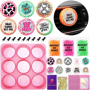 DIY Car Air Freshener Starter Kit – Make 9 Scented Vent Clips with Midnight Ice Aroma Beads, Silicone Molds, Glitter & Craft Accessories for Custom Car Freshies