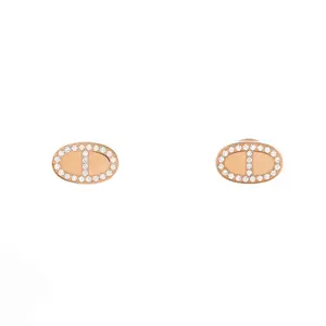 Pre-owned Hermes Chaine d'Ancre Contour Stud Earrings 18K Rose Gold and Diamonds by Rebag