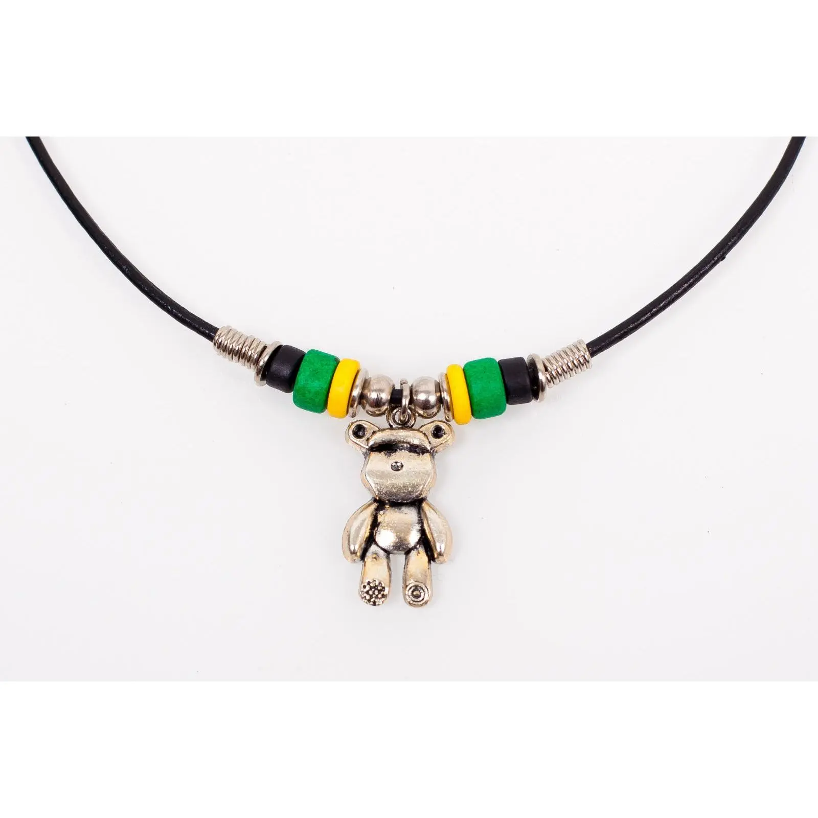 JAMAICAN TEDDY BEAR LEATHER NECKLACE