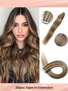 #P4/27  20 Pcs 50g Tape in Extensions Highlight Hair Extensions  Natural Looking Weave Invisible Hair Extensions 14-26 Inches