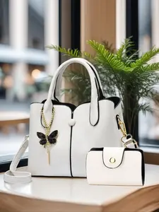 Women's Fashionable Butterfly Decor Handbag & Coin Purse, Casual Versatile Bucket Bag Set for Daily Used, Trendy High-quality Daily Commuting Bag, Pu Leather Handbag