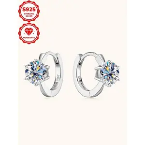 S925 Sterling Silver Synthetic Moissanite Earrings, 2 Carat Round Shaped Earrings for Women & Girls, Trendy All-match & Exquisite Jewelry for Birthday Gift