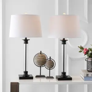 JONATHAN Y Mason Glass & Metal LED Table Lamp Set of Two Modern Night Lights Indoor Decorative Light Elegant Lighting Mood Lighting with Silk-Wrapped Cord and 9W LED Bulb Included