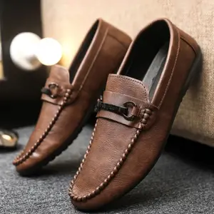 Men's Fashionable Loafers New Casual Shoes Slip-On Moccasins Metal Buckle Decor Business Style All Seasons PU Leather Rubber Sole walking