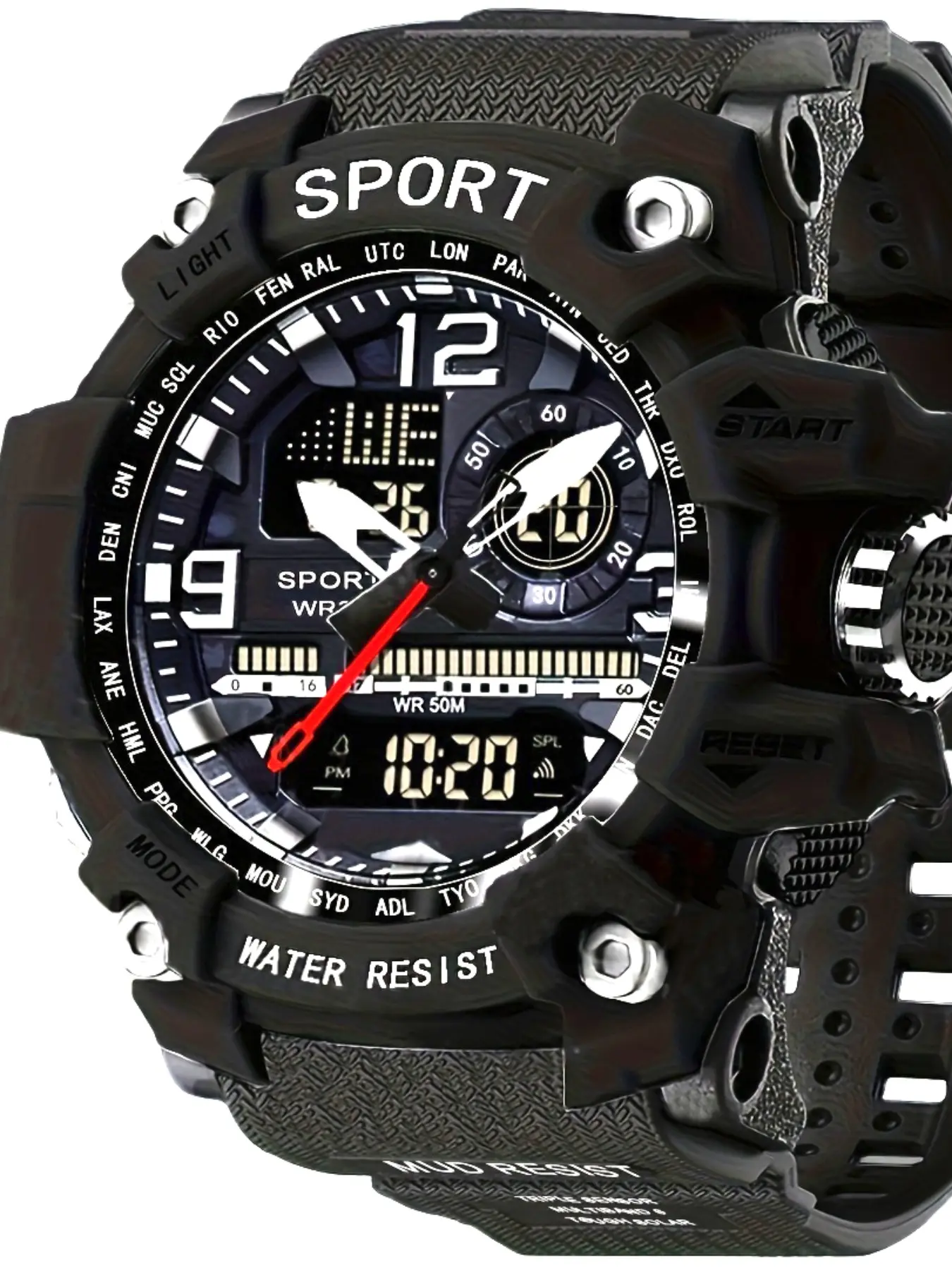 Men's Fashion Dual Display Analog Digital Wristwatch, Sport Style Waterproof Shockproof Design, Durable Multifunctional Outdoor & Daily Wear