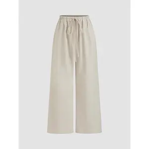 Women's Cider Linen-Blend Low-Rise Solid Knotted Wide-Leg Trousers (Sizes 2-10)