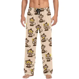 Men's Pajama Pants Super Soft Monkey and Banana Sleep Lounge Pants Pjs Bottoms with Pockets