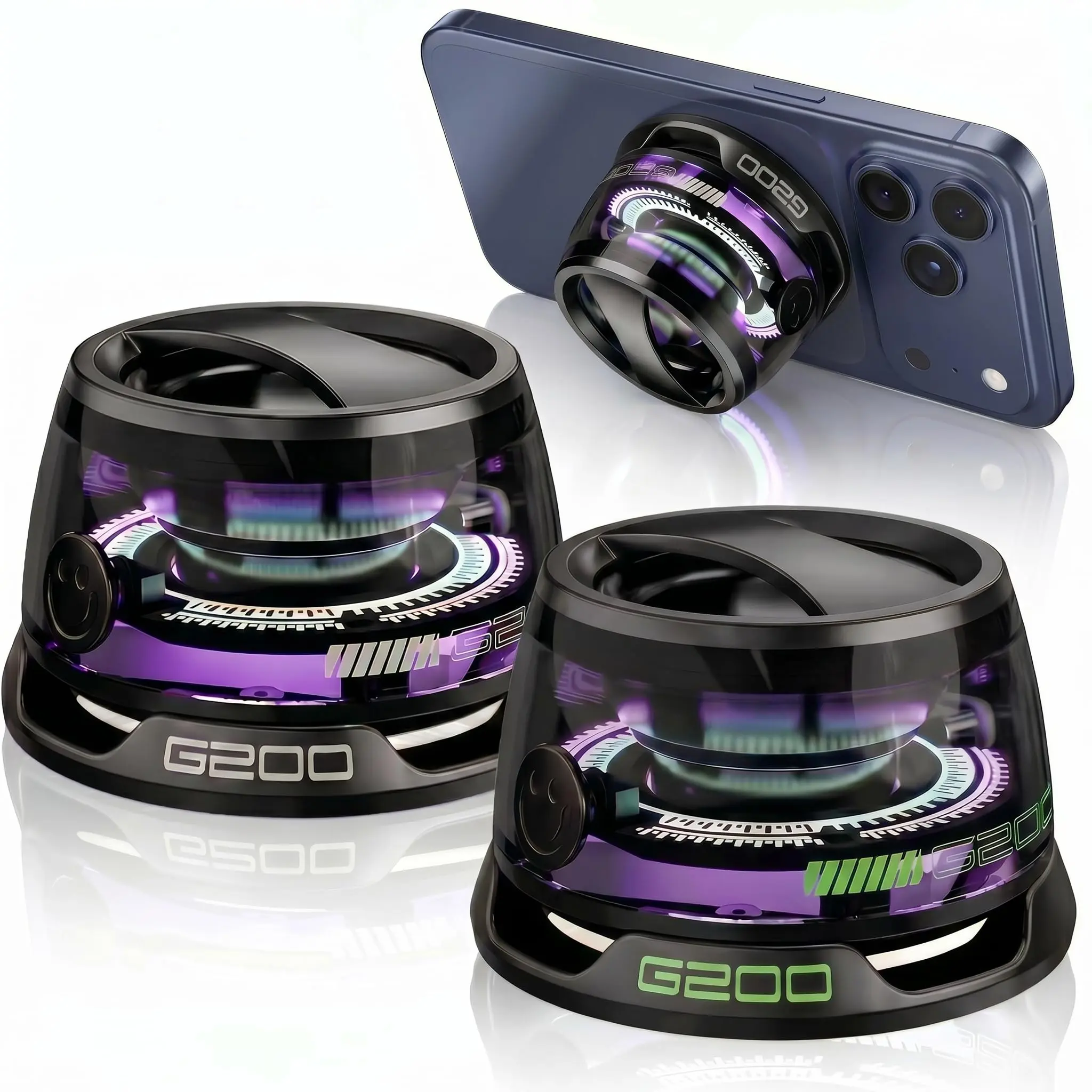 G200 Magnetic Bluetooth Speaker Mini,9Core Magnet for Metal Surfaces | 40mm Driver with Bass & RGB Light, 7H Playtime IPX5 Waterproof, Phone Stand for Camping & Home Gifts 2 Black