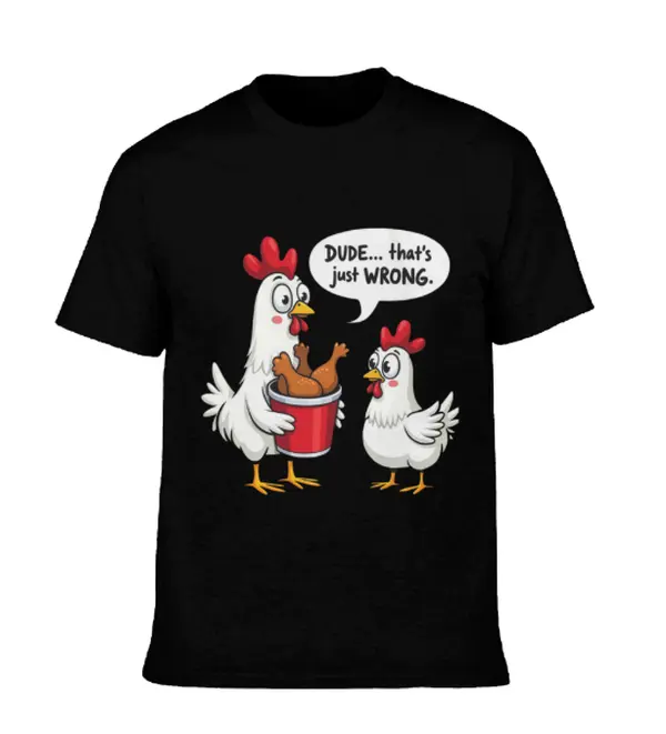 Men's Round Neck Short-Sleeve Tee - Casual Fit, Relaxed Fit, Breathable Fabric, Cartoon Style "That's Just Wrong" Funny Chicken Leg Humor, "Dude... Wrong" Cookout-Ready Top, All Seasons Menswear T-Shirt