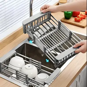 Kitchen Drying Rack Adjustable Stainless Steel Over Sink Drying Rack – Expandable Dish Rack for Sink or Countertop – Rust-Resistant, Heavy-Duty & Easy to Clean For Fruit Vegetable Portable & Telescopic Space-Saving Solution