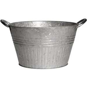 Robert Allen 212004 16-in. Galvanized Round Tub Garden Planter with Handles for Outdoor Use