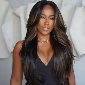 Jessie's Wig [Camla] Glueless Brown Highlight Layer Cut Wavy 7x5 Pre Cut Lace Wig Remy Human Hair