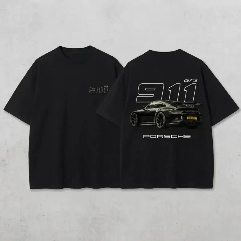 Men's  GT3 Racing Oversize Washed Cotton T-Shirt, Unisex Fit Streetwear Round Neck Menswear Top, Short-Sleeve Men's Top