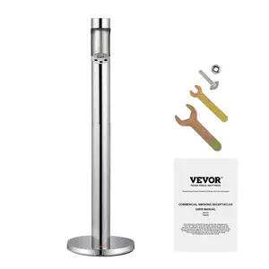 VEVOR Cigarette Butt Receptacle, Stainless Steel Cylinder Cigarette Butt Container, Freestanding and Weatherproof Outdoor Cigarette Butt Disposal for Garden, Office, Restaurant, Hotel, Bar, Silver