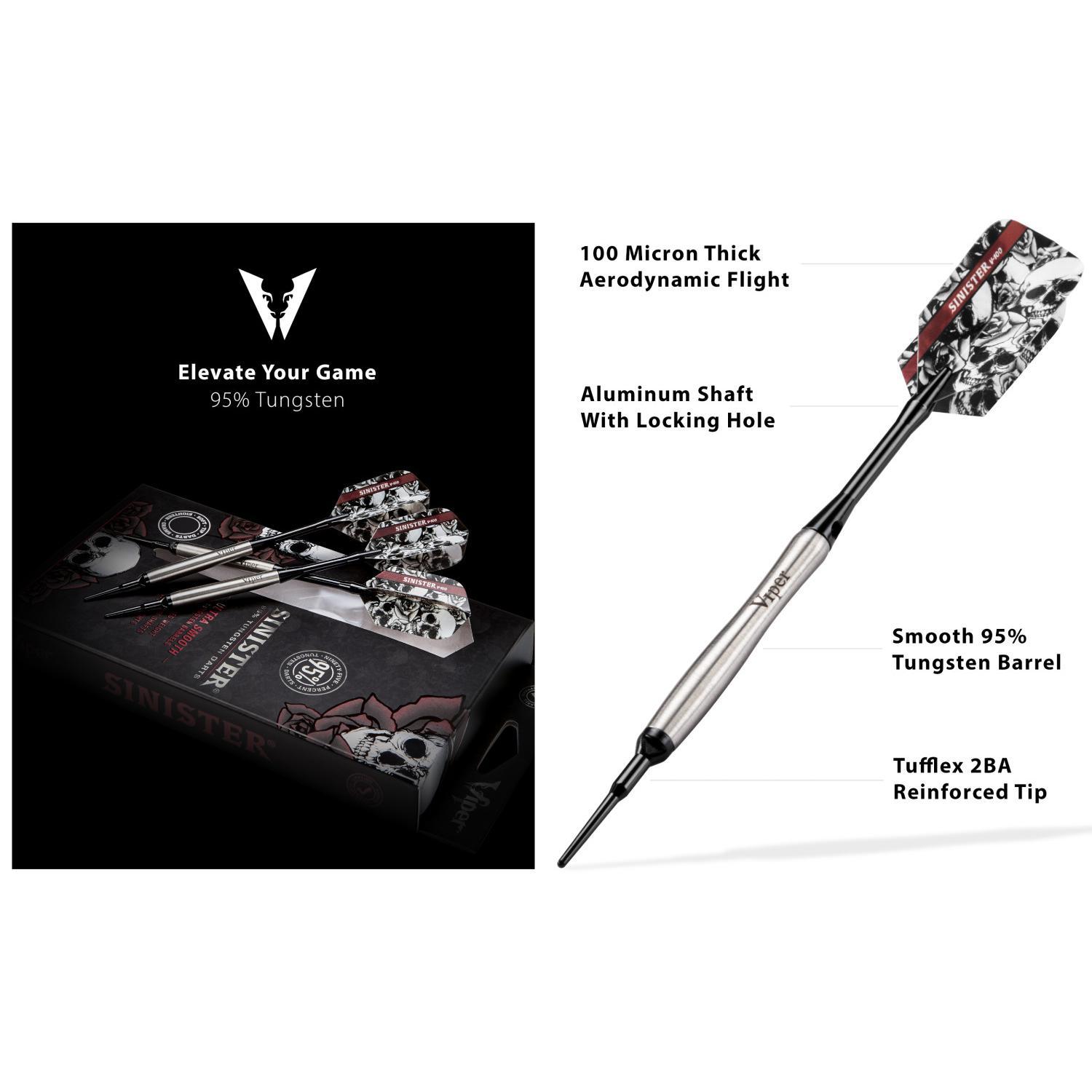 Viper Sinister Darts 95% Tungsten Soft Tip Darts Grooved Barrel 18 Grams Viper Sinister Darts 95% Tungsten Soft Tip Darts Grooved Barrel 18 Grams