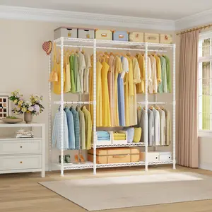 Heavy Duty Garment Rack, 4 Tiers Freestanding Closet Organizer System with 5 Shelves, Metal Closet Organizer and Storage System for Clothes, Max Load 850lbs, 58.4"W x 15.7"D x 77.3"H,White