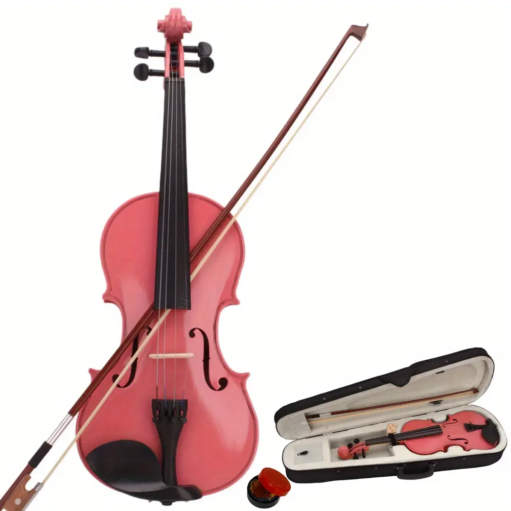 4/4 Pink Wood Tiny Violin for Aspiring Violinists - Cute Stylish Design, Smooth Finish, Portable Practice Instrument with Case, Bow & Rosin (Toys & Hobbies Musical Accessories), Tiny Violin Violins