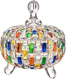 Elegant-Hand Painted Colorful LargeGlass Candy Box,Christmas Candy jars with Lid,StorageJar,Candy dish covered,for Family -24 oz-Cute Candy servers.