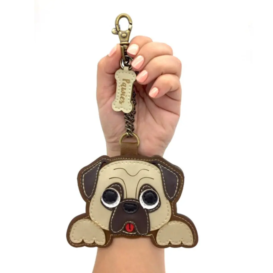 Pug Keychain, Handmade in Colombia, Durable Vegan Leather, Animal Lover Gift