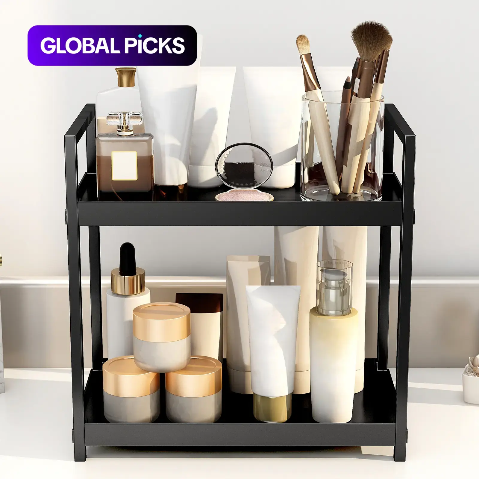 2-Layer Desktop Storage Rack, Versatile Organizer Shelf, Cosmetic Organizers, Cosmetic Organiser for Makeup, Spices, and Beauty Supplies, for Kitchen, Bathroom, and Vanity #GLOBAL PICKS