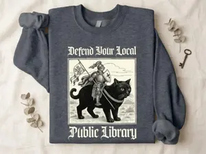 Defend Your Local Library Sweatshirt – Vintage Book Lover Graphic Crewneck, Cozy Literary Aesthetic