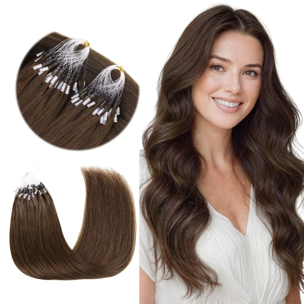 GOO GOO Micro Link Hair Extensions Real Human Hair 14-24Inch 50g-50s/30g-25s/100g-100s, Cold Fusion, Invisible Remy Hair, Glueless Micro Loop Micro Ring Hair Extensions Silky Straight Natural Micro Bead Hair Extensions#summerwins
