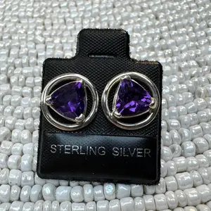 Sterling Silver Trilliant Cut Amethyst Stud Earrings