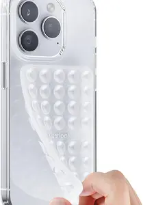 Silicone Suction Cup Phone Case Mount Double Sided, Sticky Phone Grip with Higher Suction Power for Cell Phone, Hands-Free Phone Accessories Holder for Selfies and Videos, Transparent Cellphone Smartphone