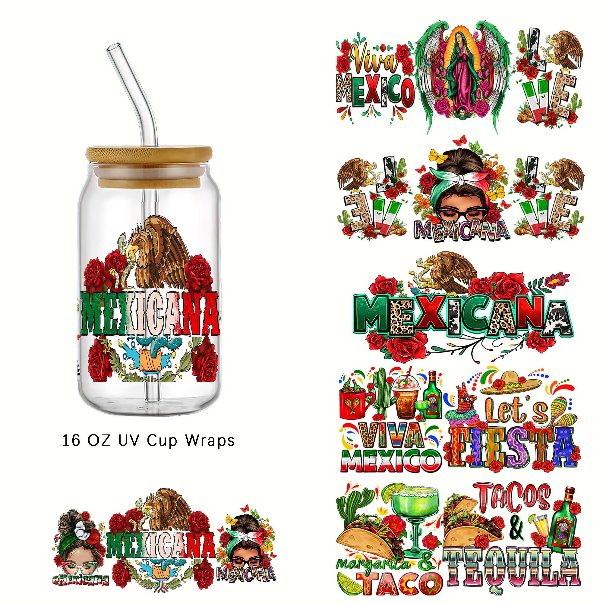 Mexican Themed Design Sticker (6pcs), Waterproof Self Adhesive Decor Paper, DIY Decals for Water Bottle, Laptop, Phone Case, Scrapbooking, Journal Mak