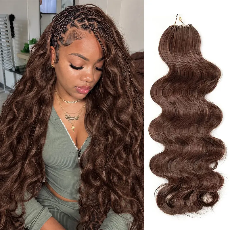 OQ HAIR #4 Brown Body Wave Pre-Separated Feather Crochet 100% Human Hair Extensions For Miracle Knots Boho Braids 4 to 5 Bundles Recommended #TikTokShopFallDealsForYou