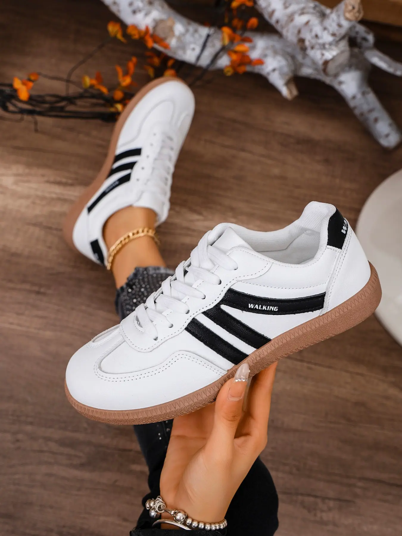 Women's PU Leather Sneakers, Classic Design Casual Shoes, Comfortable Walking Shoes for Daily Wear and Outdoor Activities, Everyday Walking Sneaker, Trendy Walking Sneaker