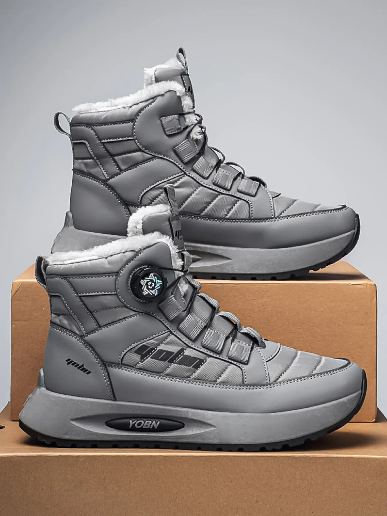 Men's High Top Outdoor Sneakers with Spin Buckle - Fleece Lined Windproof Warm Shoes Lightweight Hiking Boots for Hiking & Daily Wear