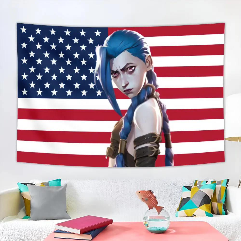 Arcane Jinx Cartoon Tapestry, Decorative Polyester Cloth Wall Hanging, Indoor/Outdoor Home Decor for College Dorm Rooms tiktokshopbacktoschool