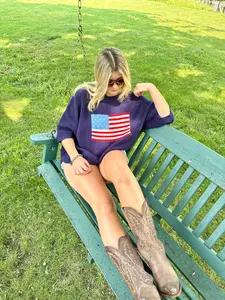 USA Navy Sweater - Long Sleeve Crew Neck Casual Embroidered American Flag Sweater for Summer Comfortable & Patriotic Style