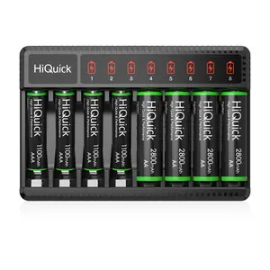 8-Bay Smart Charger + 4 AA & 4 AAA Rechargeable Batteries – 2H Fast Charge, 1200 Cycles, Low Self-Discharge