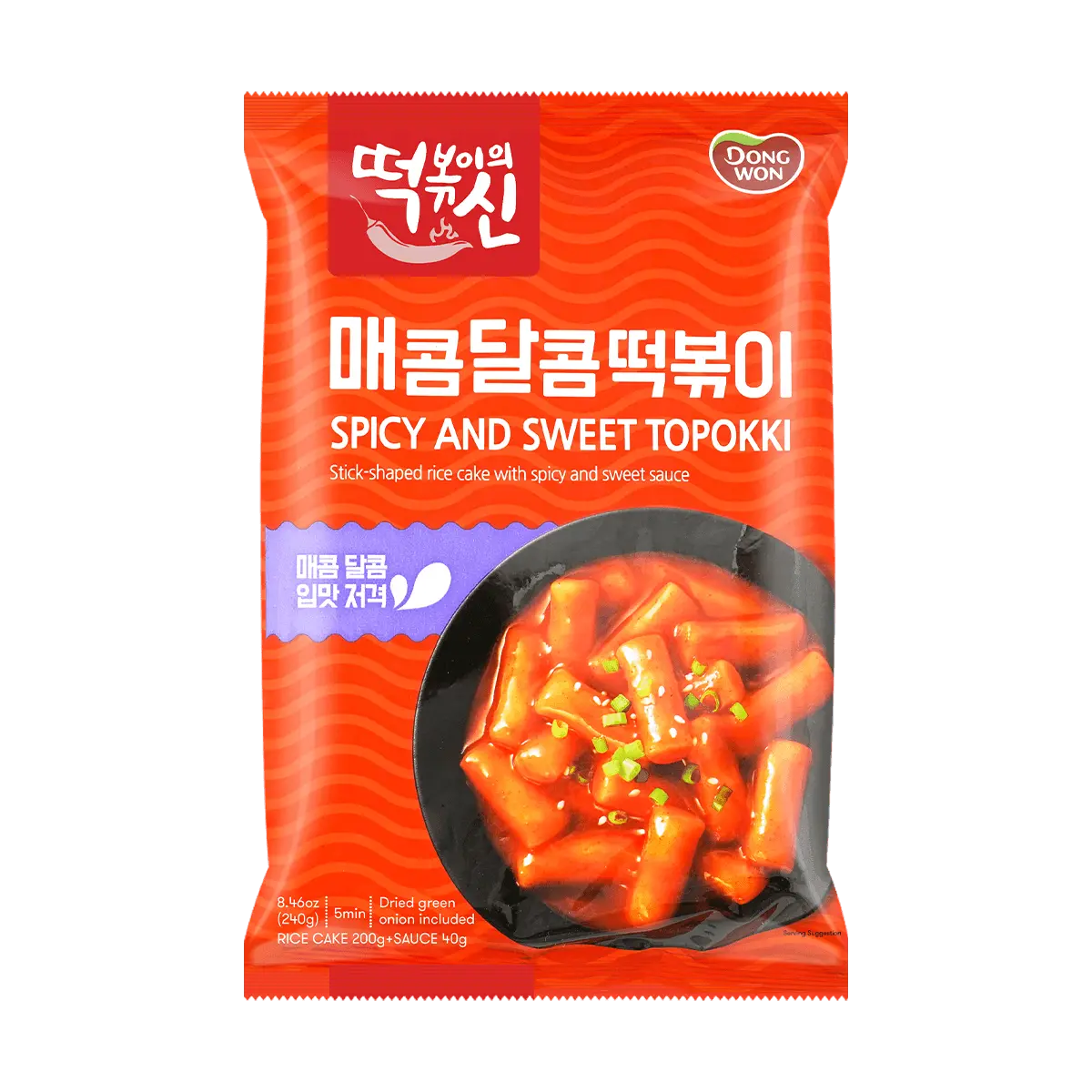 DONGWON Sweet and Spicy Tteobboki (Korean Rice Cake), Ready-to-Eat, 8.47 oz