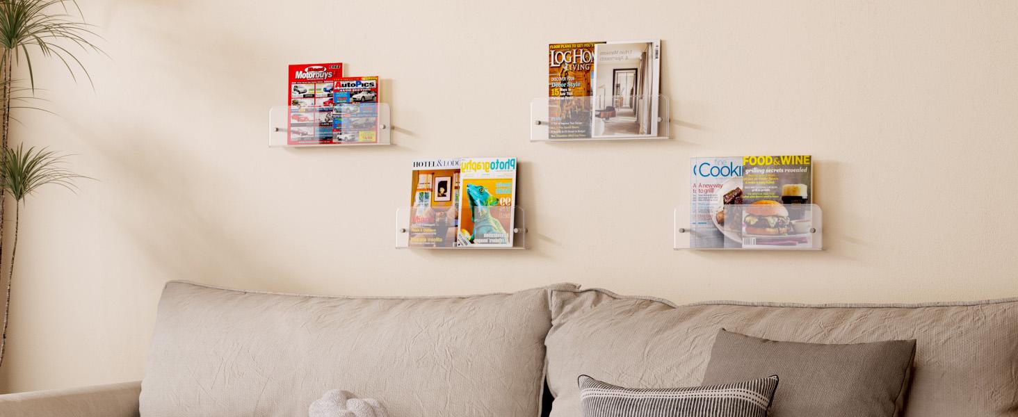 Lifewit 15" Floating Nursery Bookshelf, Clear Acrylic Wall-Mounted Racks for Kids' Magazines/Pictures, Ideal for Bedrooms and Living Rooms