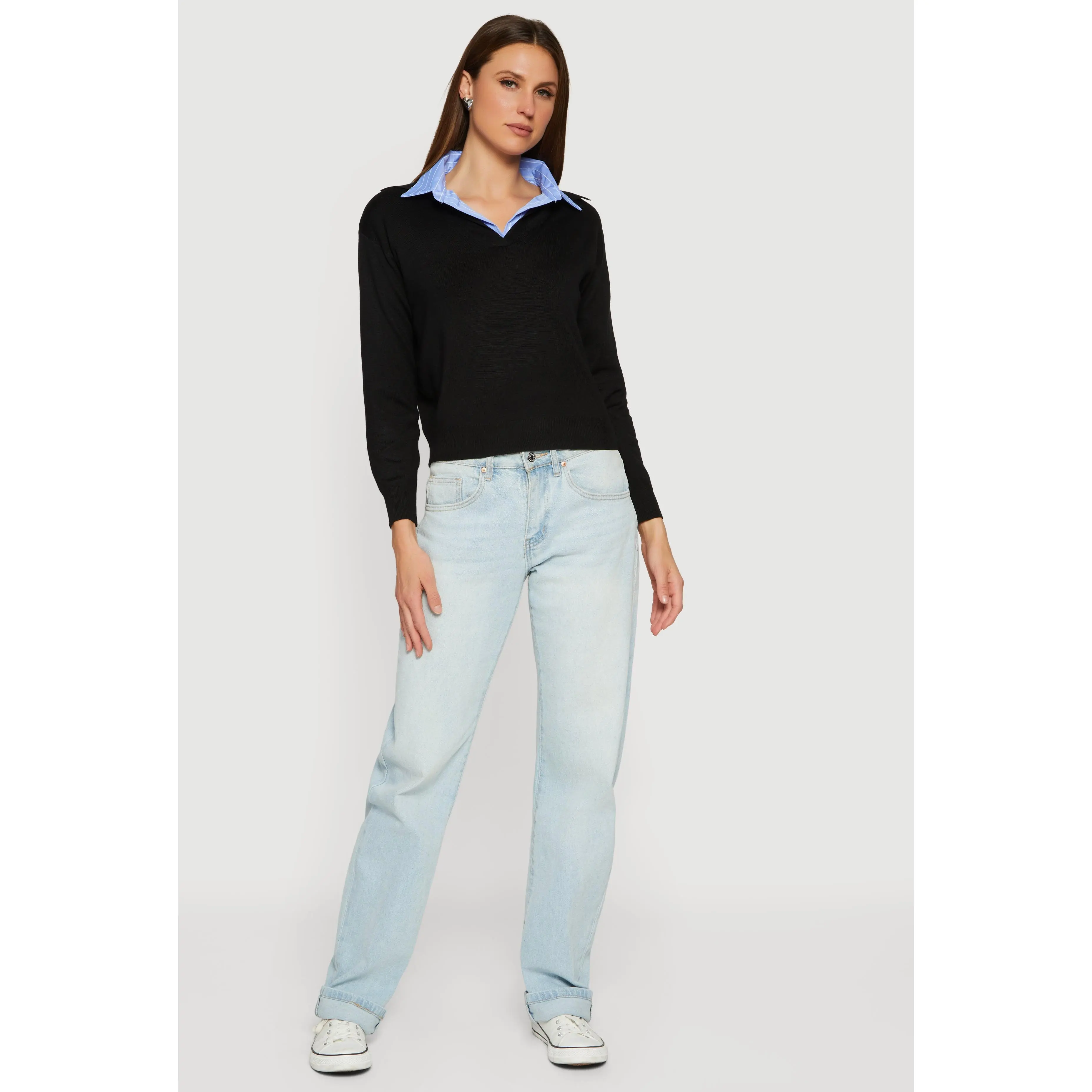 Pinstripe Collar Layered Look Polo Shirt