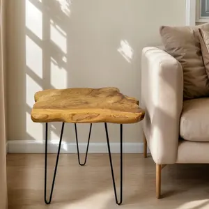 Natural Edge End Table, Live Edge Side Table with Hairpin Legs, Small Natural Wood Coffee Table ,Stump End Table for Living Room, Bedroom, Farmhouse Decor (16" L x 12" W x 17" T)