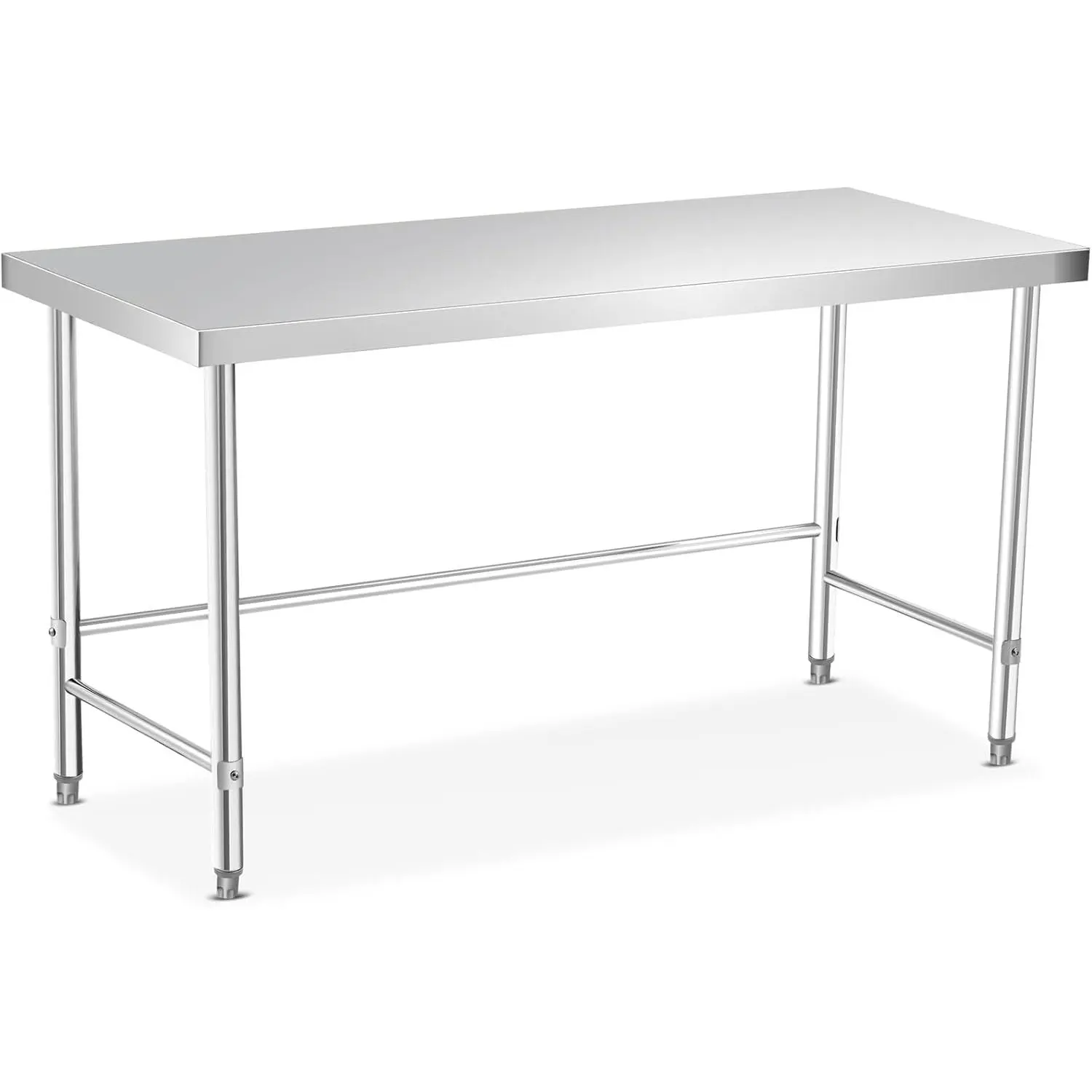 GARVEE Stainless Steel Work Table, Heavy Duty Commercial Kitchen Prep Table With Open Base & 4 Wheels, Food Grade Metal Worktable for Restaurant, Home, Hotel, Silver