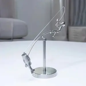 The Fisherman Balancing Sculpture - StainlessSteel Kinetic Fishing Art Gift for Dad, Husband, or Fisherman