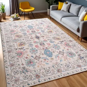 Beige 0.3 In Low Pile & Non-Slip Indoor Floor Area Rug,Beige Washable Vintage Faux Wool Throw Bedroom Carpet For Home Office, Kids Room, Bedside, 4x6, 5x7, 6x9, 8x10, 9x12 Feet