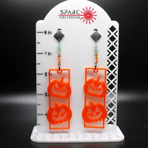 Double Jack-O-Lantern Halloween Earrings with Natural Stone Beads